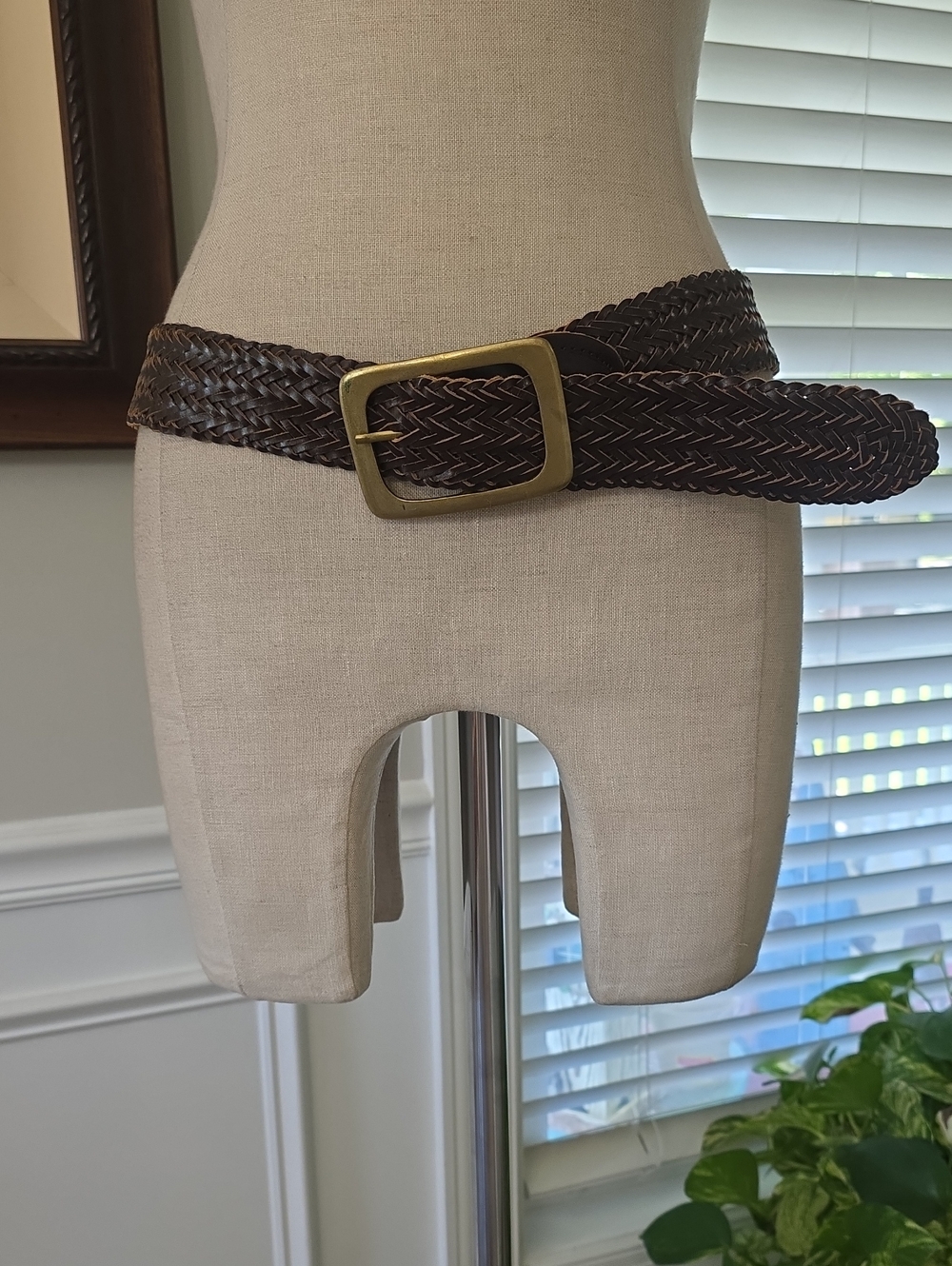 Brown Braided Leather Belt with Brass Buckle